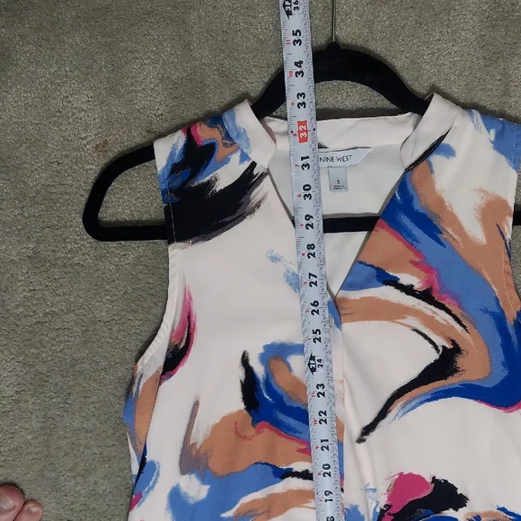 Nine West Button Front Ruffle Hem Dress In Ivory Swirl Pattern Size Small - Picture 7 of 10